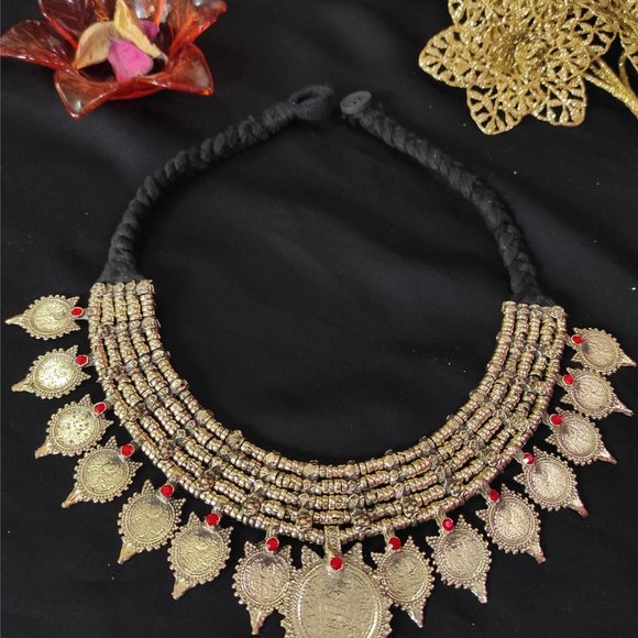 Handmade Gold Tone Coins Chokers And Earrings, Coins Jewelry Set, Jewelry Set, - Picture 5 of 10